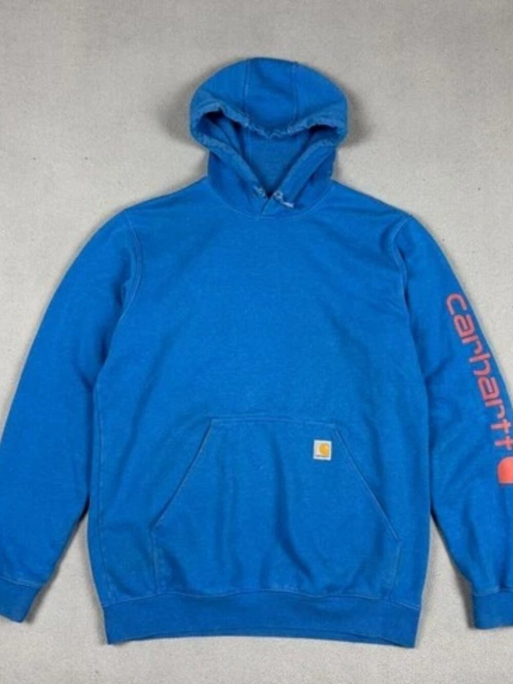 Carhartt Hoodie Mens L Tall Blue Sleeve Graphic Logo Sweatshirt K288
